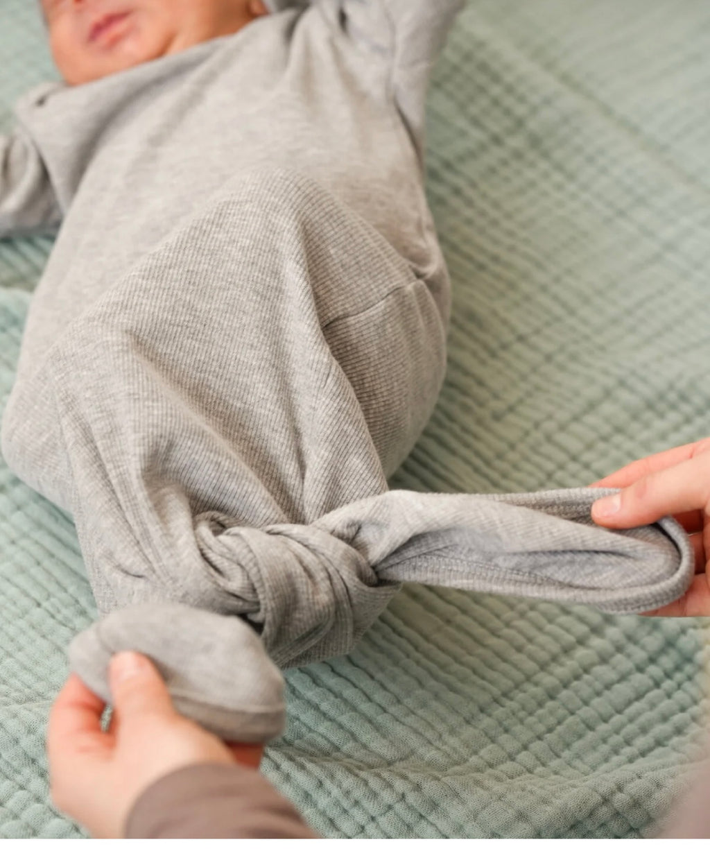Ribbed and Bottom Tie Baby Bodysuit and Beanie Set 100% Cotton - Easy Bottom Opening Design