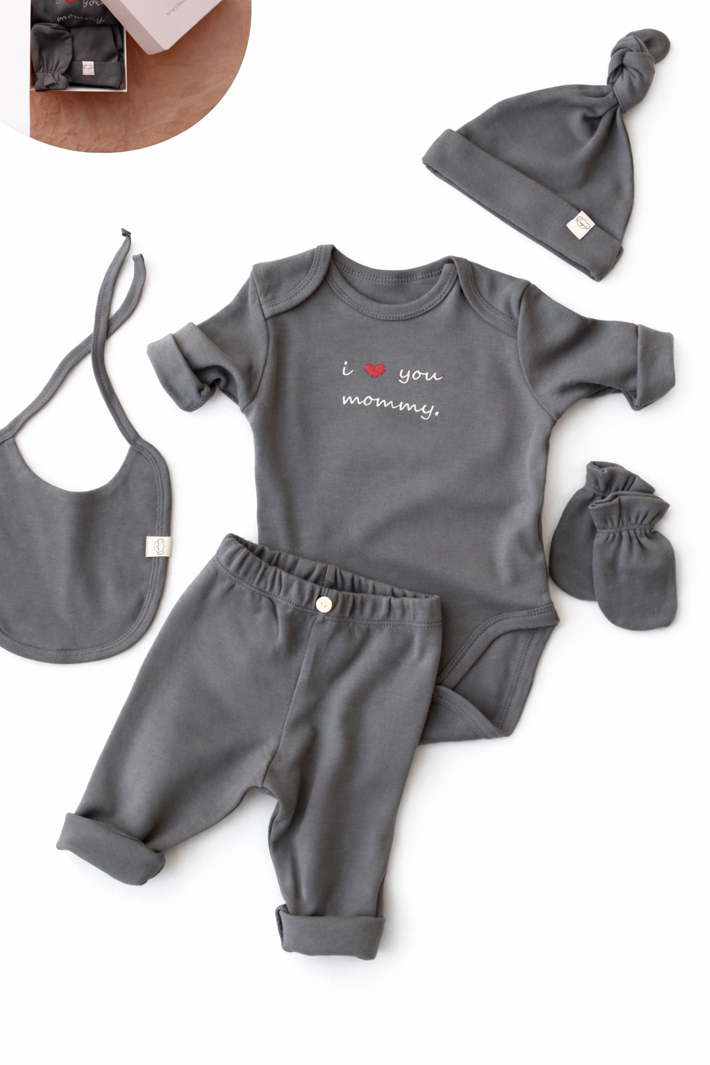 “I Love You Mommy” Newborn Set – Grey